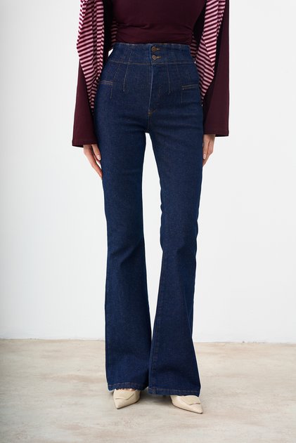 Women's Vertical Stitching Detailed Spanish Flare Jeans Light Blue