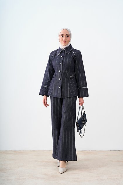 Women's Striped Slim Jeans Set Navy Blue