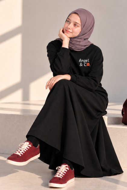Girl's Black Sweat-Skirt Basic Set