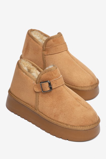 Women's Suede Buckle-Strapped Fur-Lined Thick Sole Outdoor Ug Model Bootie