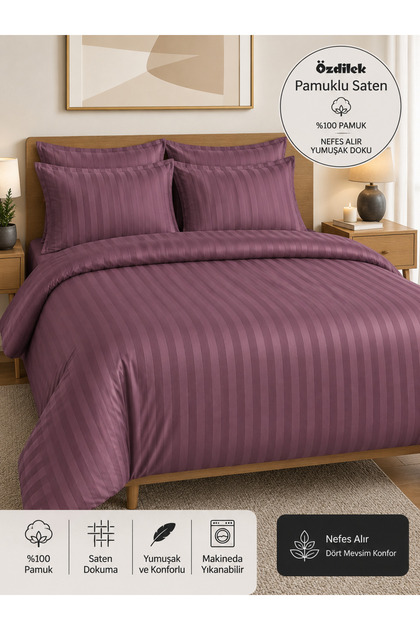 Cotton Satin Duvet Cover Set Dried Plum Rose Double Size (Without Box)