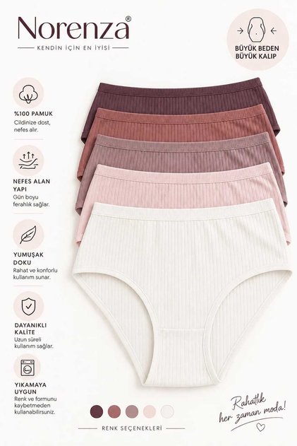 Women's Ribbed Cotton High Waist Plus Size 5-Pack Panties