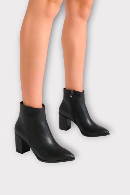Women's Thick Heeled Side Zipper Boots Black