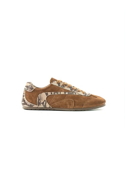 Tan Women's Genuine Leather Retro Sneaker Lace-Up Casual Sports Shoes