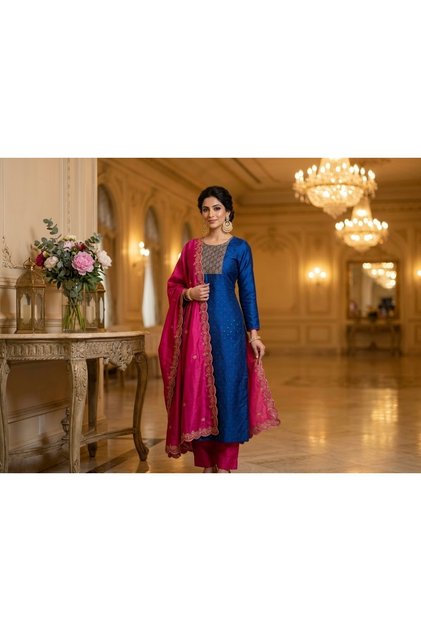 Unstitched silk salwar material 4 pcs set