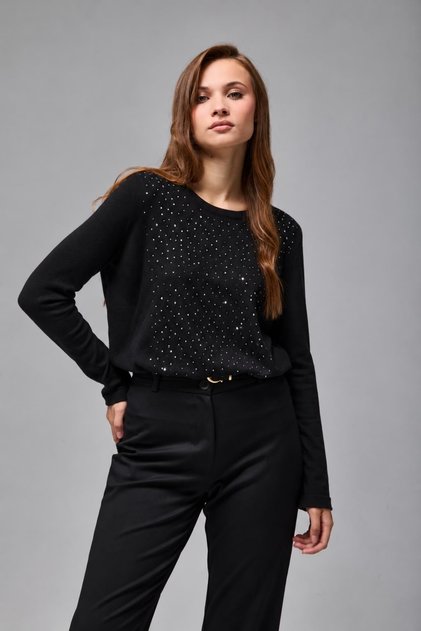 Women's Stone Embroidered Soft Textured Sweater