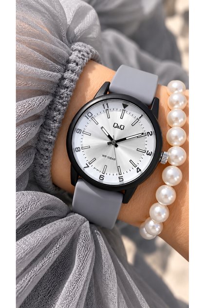 10 Atm Pool Sea Use - Grey Silicone Strap - White Dial Numerical Dial - Women's Wristwatch+Bracelet