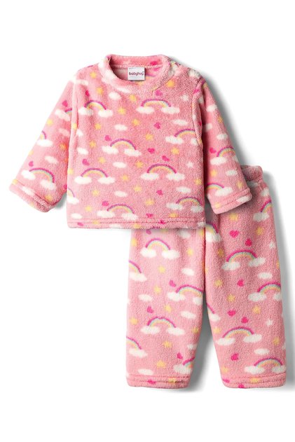 Babyhug Cotton Knit Full Sleeves Winter Wear Co-ords Night Suit With Heart Print - Pink