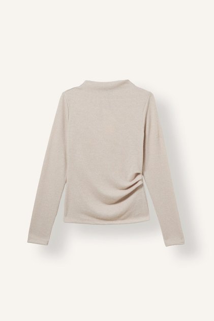 Side Gathered Slim Fit Half Turtleneck Long Sleeve Basic T-Shirt I8673Ax26Wn