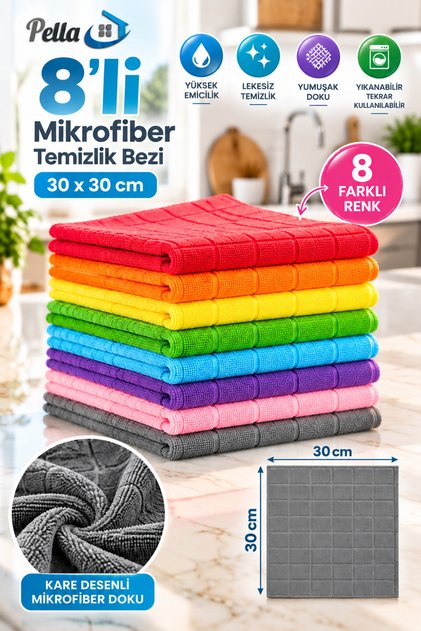 Premium 8-piece cleaning cloth 30x30 cm - kitchen, bathroom and dust cloth