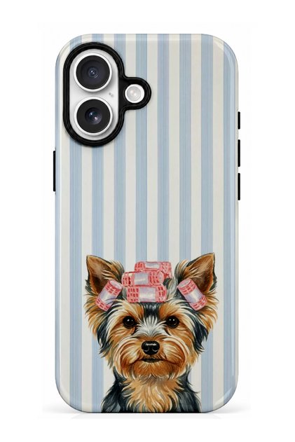 iPhone 16 Plus Compatible - Striped Dog Design, Dual Layer Cover, Glossy Surface Protective Case