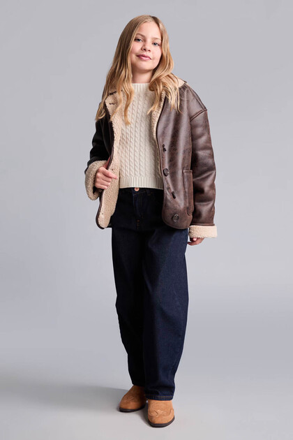 Plush Lined Buttoned Suede Look Jacket Coat Girls G9345A826Au