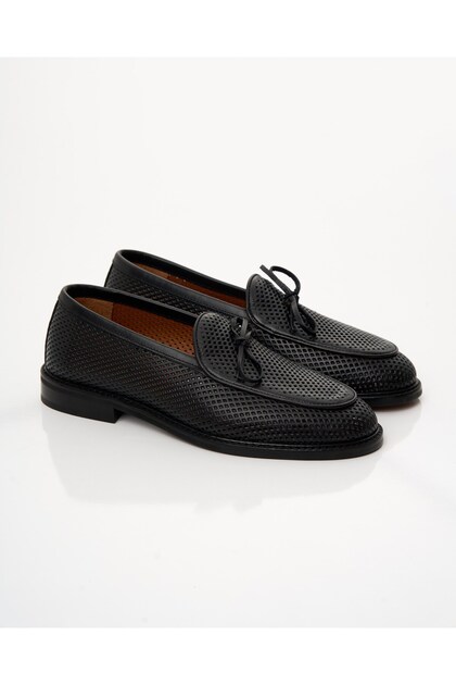 Italian Style Internal and External Natural Antique Leather Bow Men's Shoes Black T15212-01
