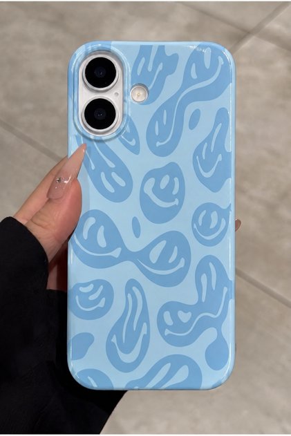 iPhone 17 Compatible Baby Blue Smiley Patterned Silicone Phone Case