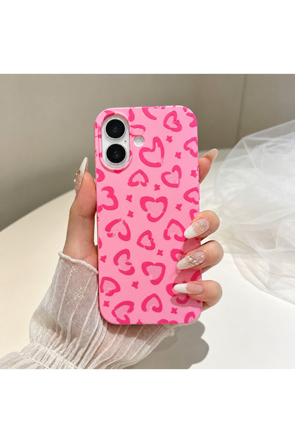 iPhone 17 Compatible Pink Heart Pattern Cute Design Phone Case