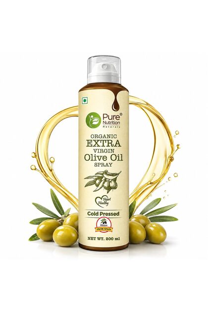 Olive Oil Cooking Spray 200ml | 100% Organic, Extra Virgin, Cold Pressed, Natural; Cook Healthy with 10X LESS Oil | Ideal for Dressing, Baking, Air-Frying | Good for Skin, Hair & Massag