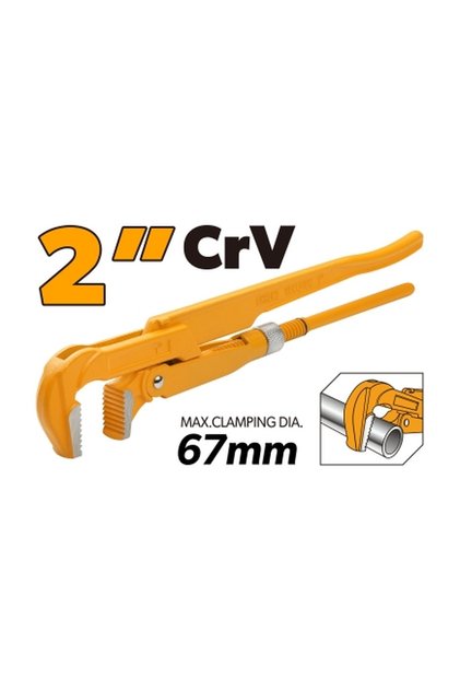 2 Inch 67mm Bent Nose 90° Pipe Wrench, Cr-V Chrome Vanadium Steel Offset Jaw Plumbing Wrench for Tight Spaces Wall Pipe Under Sink Repair