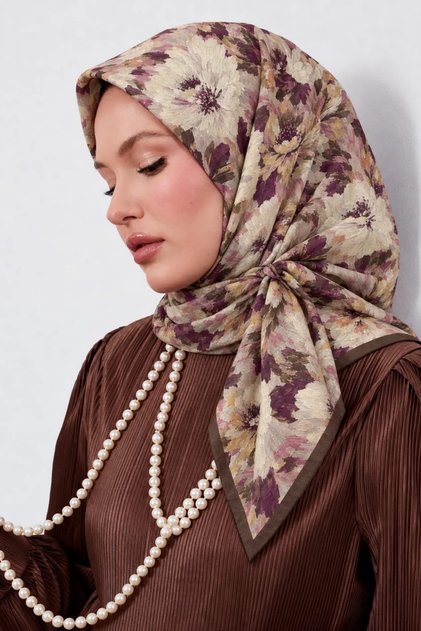 Floral Patterned Cotton Silk Scarf Ls2214