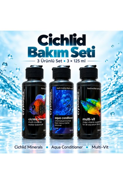 Muyu Craft || Cichlid (Ciklet) Bakım Seti 3’lü – Su Düzenleyici, Mineral ve Vitamin 3 × 125 ml