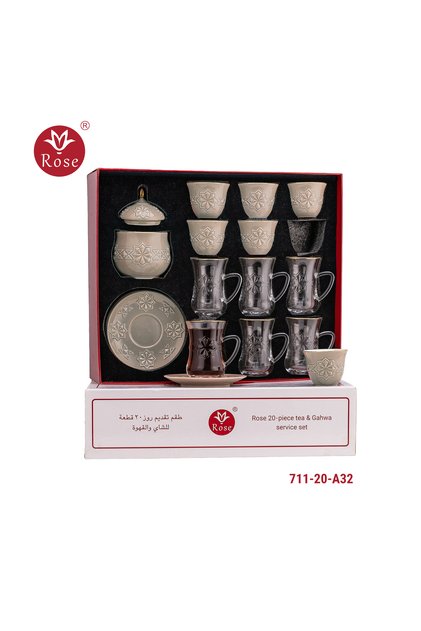 Cr-711-20-Piece Serving Set for Tea and Coffee with a Distinctive Pattern of Rose