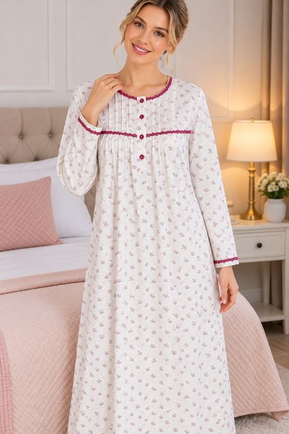 Long Sleeve 100% Cotton Women's Nightgown