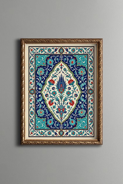 Blue Floral Embellishment - Vintage Patterned Painting - Fine Model
