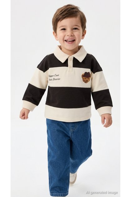 Boy's 2-Piece Set Polo Collar Striped Sweatshirt and Pants Casual Comfortable Combination I3307A5Dfa