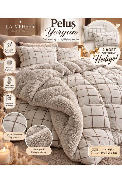 Yumuşacık Peluş Yastık Kılıfı Hediyeli Çift Kişilik Yorgan