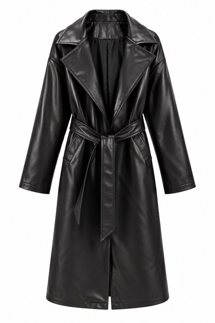 New Season Women's Premium Belted Leather Trench Coat