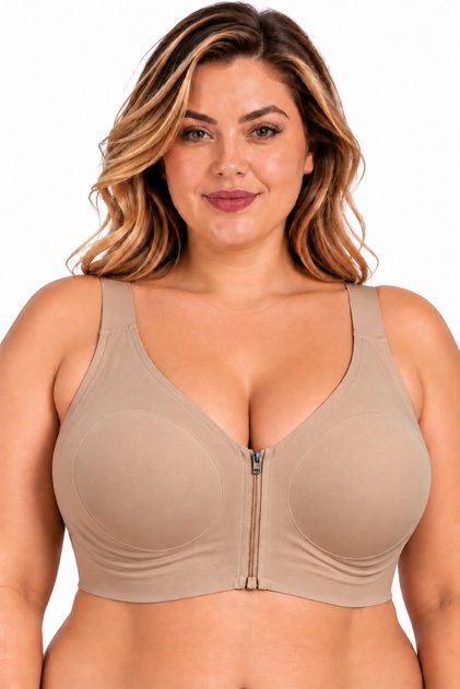 Kadın Büyük Beden Lazer Kesim Önden Fermuarlı Pedli Balensiz Ayarlanabilir Askılı Sütyen 2XL-5XL