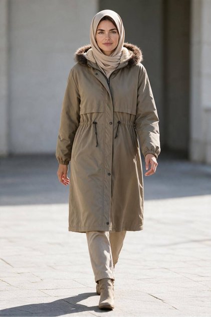 Women's Plus-Size Long Coat/Trench Coat with a Plush Lining, Removable Hood, Adjustable Waist, and Fur Lining.