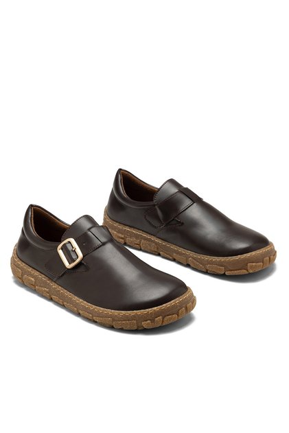 Women's Brown Leather Buckle Retro Design Daily Comfortable Flat Orthopedic Shoes