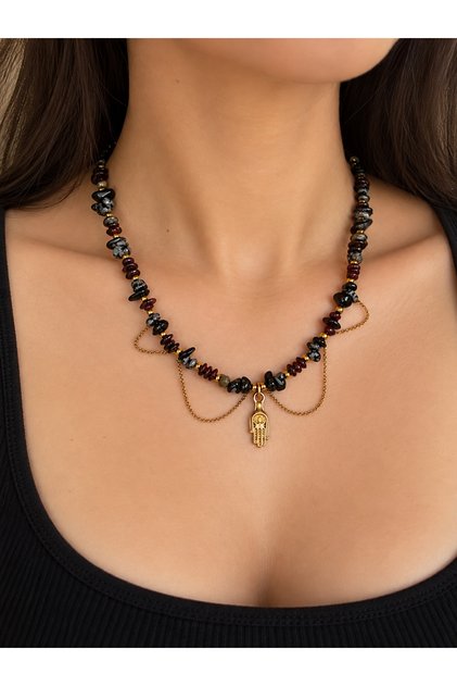 🪬 HAMSA NOİR KOLYE 🪬(yeni sezon) /Lal-garnet taşı