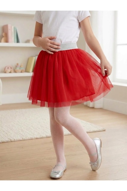 Girl's Tutu Skirt Shiny Glittery Waistband Layered Tulle Puffy Skirt