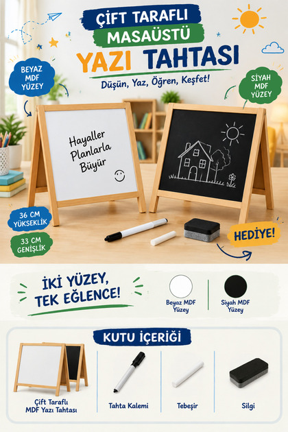 Masaüstü Ayaklı Yazı Tahtası Mıknatıssız Yüzey. Çocuklar İçin, Görsel Amaçlı MYT004