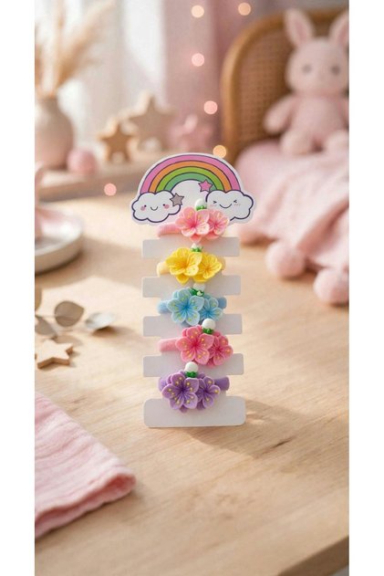 Set of 5 Colorful Flower Figured Hair Clips, Non-Hurt Rubber Hair Clips Set, Girls' Hair Accessory