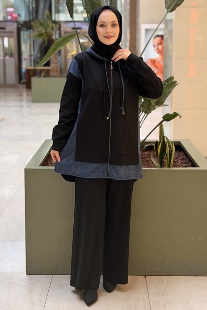Fuat Gürşen Hooded Front-Zip Denim Combination Cap and Trousers Set