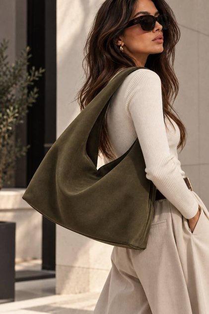 Women's Suede Hobo Shoulder Bag - Casual Model Large Volume Handbag