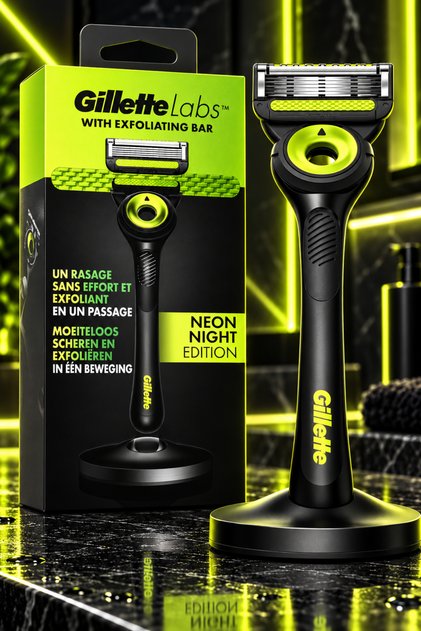Aparat de ras Labs Neon, cu bară exfoliantă, 5 lame, suport magnetic, 1 aparat + 1 rezervă