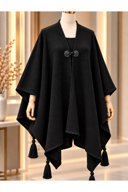 NOVEA SCARF SİYAH ŞIK PANÇO