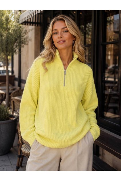 Women's Half Zipper High Neck Knitwear Sweater Oversize Drop Shoulder