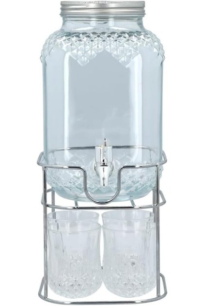6-Piece Durable and Elegant Design Beverage Dispenser Set Clear and Silver