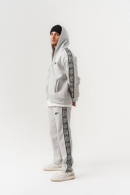 Softline Panda Fabric Hooded Zippered Men's Set with Stripe Detail
