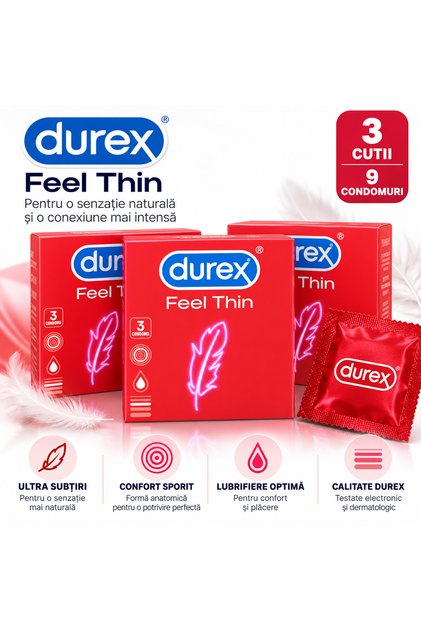 Pachet Economic Feel Thin, 3 Cutii x 3 Bucăți (9 Prezervative în Total), Subțiri și Lubrifiate
