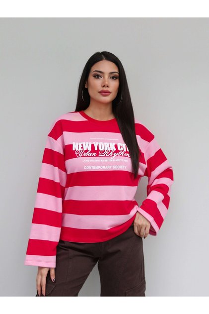 Contrast Striped Printed Sweatshirt