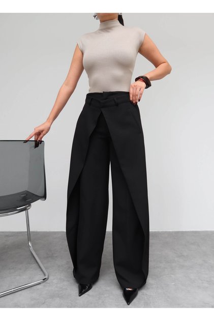 Wrap-Around Fabric Trousers with Front Closure