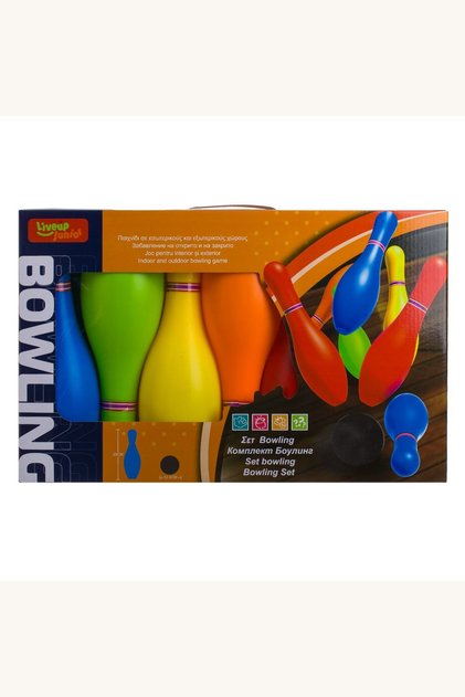 Joc de popice pentru curte sau grădină, set colorat cu 10 popice de 29 cm și 2 bile negre