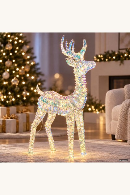 Ren luminos pentru Crăciun, decor de interior sau fereastră, cu 200 LED-uri, alb irizant, 70 cm