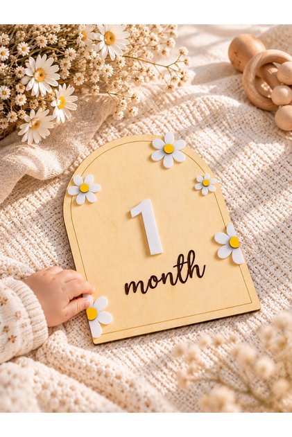 Baby 12 Month Memory Cards | Natural Birch Contra and Plexi Numbered Baby Memory Disc