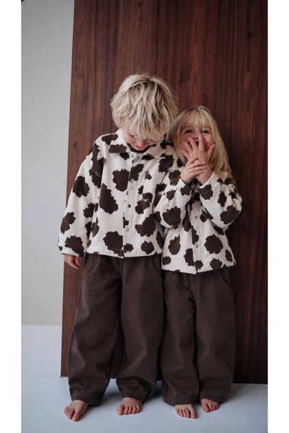 Unisex Çocuk Kahverengi Pantolonlu İnek Desenli 2'li Takım